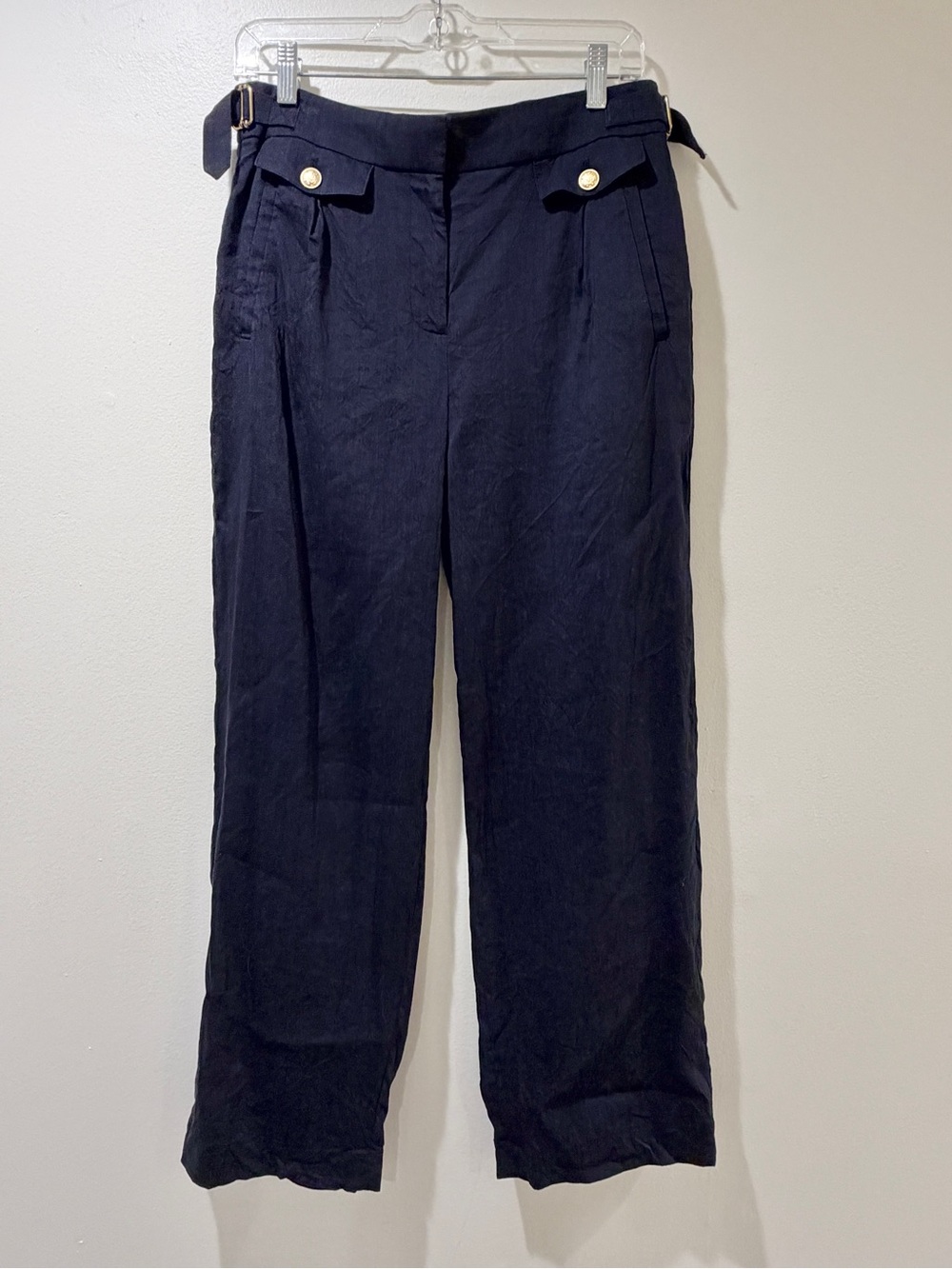Mario Bellucci for J. Crew Navy Wide-Leg Pants with Gold Button Accents size 6